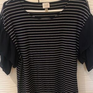 Cupio Navy and White Striped Ruffle Sleeve Top